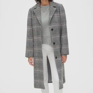 Plaid Longline Wool-Blend Coat Size XS